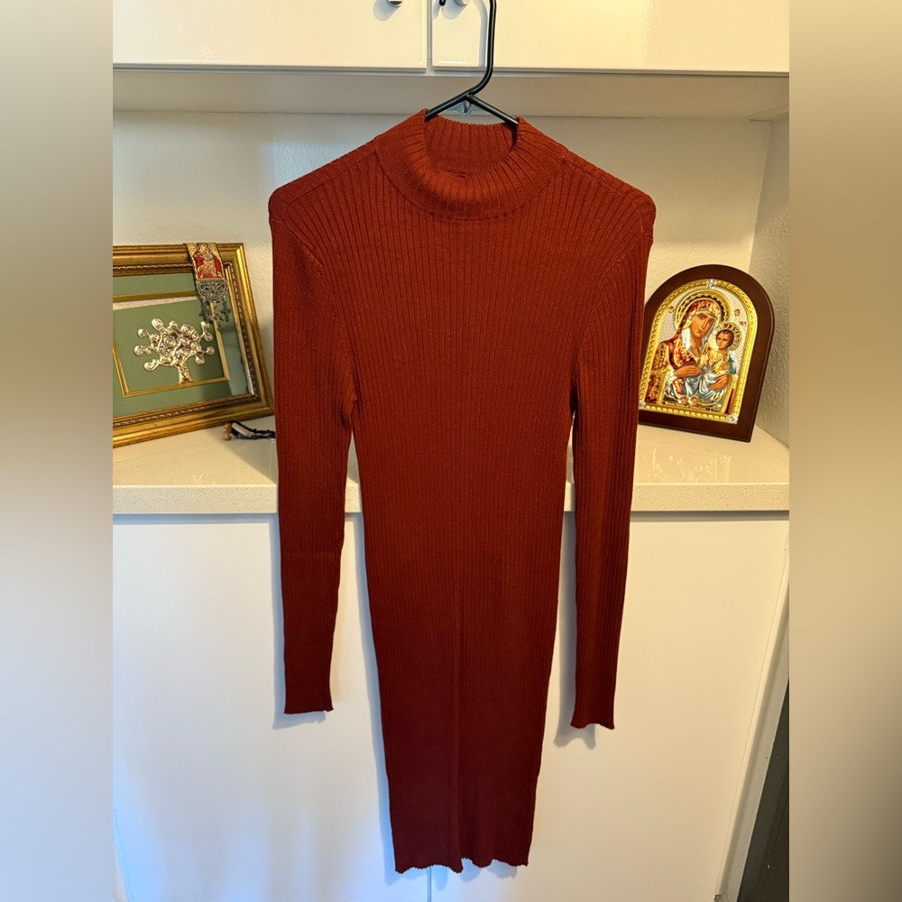 Amisu Rust Long Sleeve Knit Dress